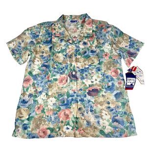 VTG 90s Cape Cod Sportswear Womens Shirt Sz 14 Floral Button Up SS USA NWT